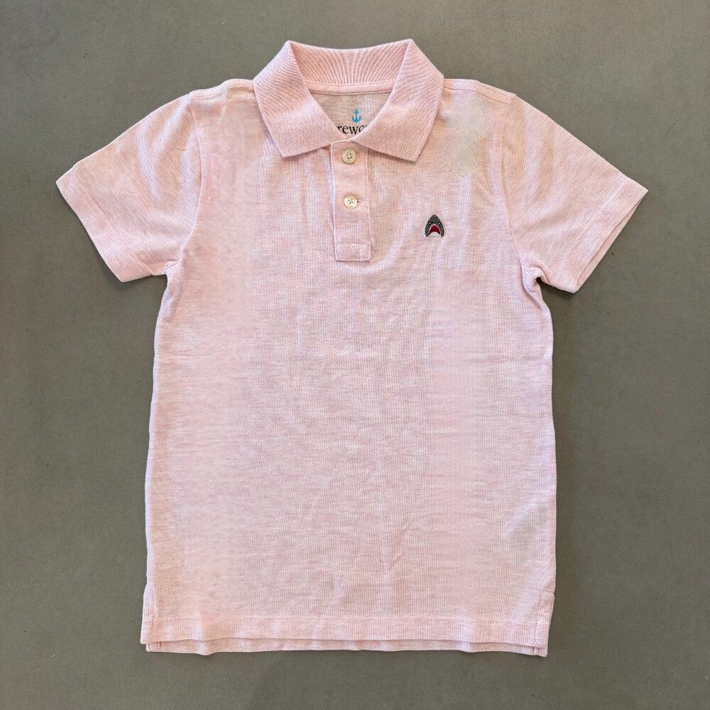 J.Crew Crewcuts Boys Pink Piqué Polo Shirt Shark Logo Size 4-5